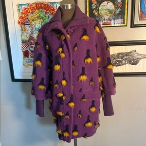 Rara Avis by Iris Apfel Purple Textured Knit Jacket with Yellow Tufts - Small